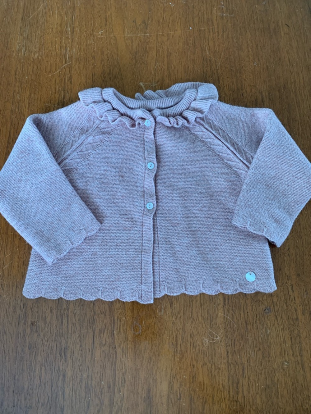 🫐3/$30 ZY Baby Girls' Ruffle Cardigan Sweater - Light Mauve size 9-12m